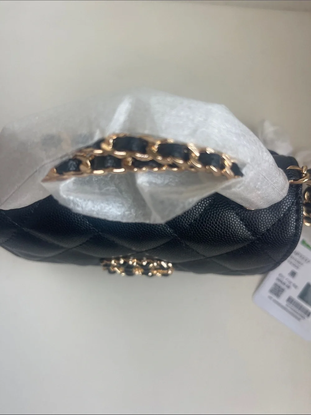 CHANEL 23 P Black Quilted Mini Top-Handle Bag with Gold Chain Hardware